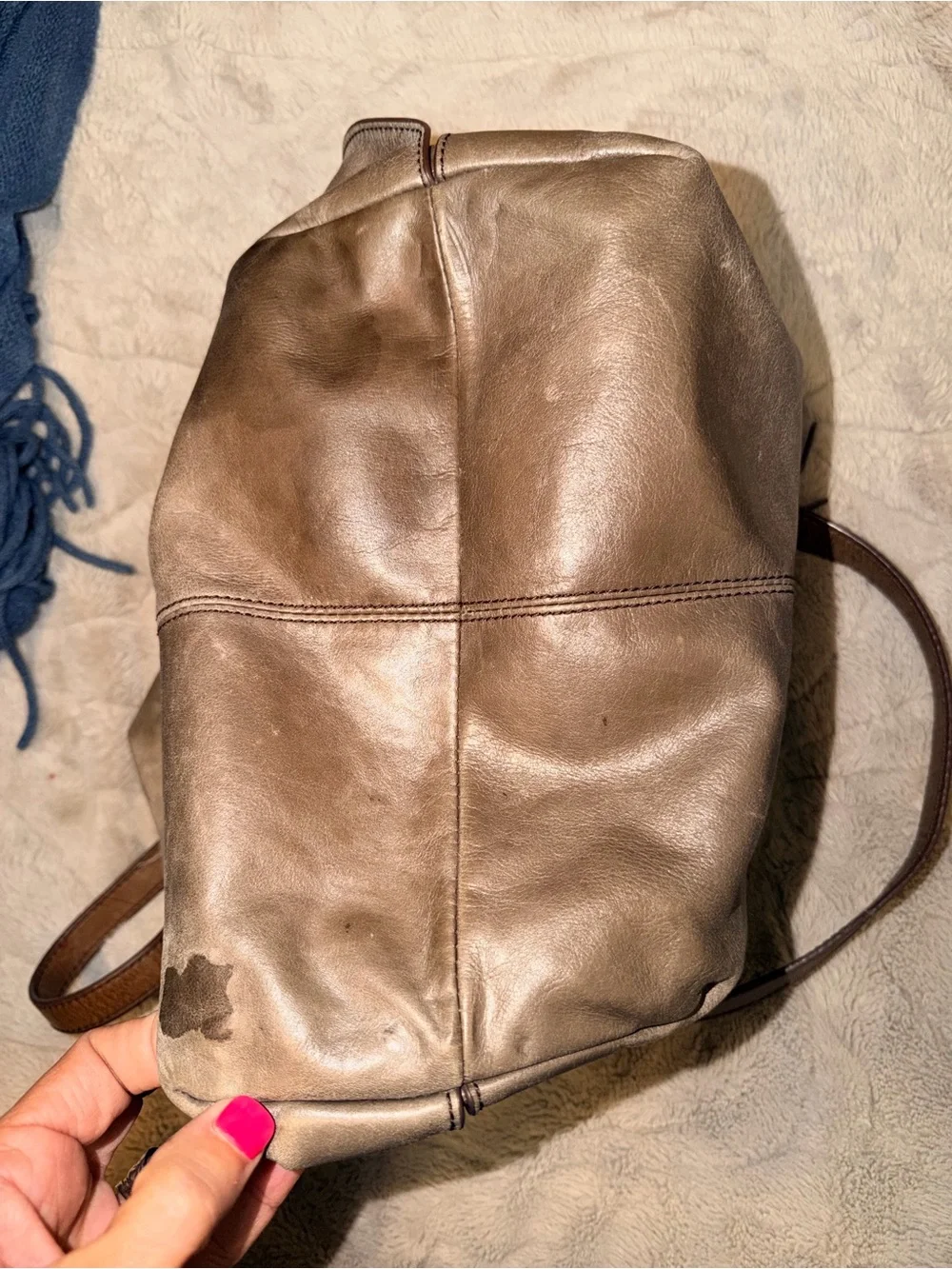 Y2K Vintage HOBO International Gray Slouchy Leather Shoulder Bag Tote Two Tone